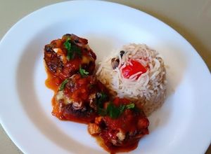 Una foto de Champiñón relleno con arroz basmati