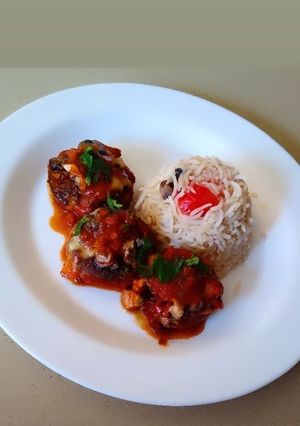 Una foto de Champiñón relleno con arroz basmati