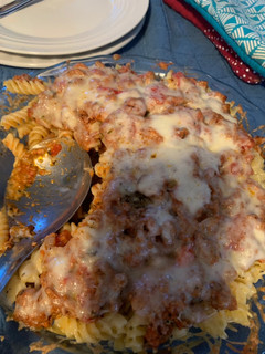 Una foto de Pasta con carne y queso al horno