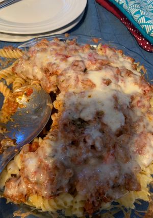 Una foto de Pasta con carne y queso al horno