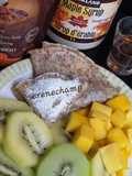 Chia &flax seed crape po cake and kiwi mango with syrup sauce