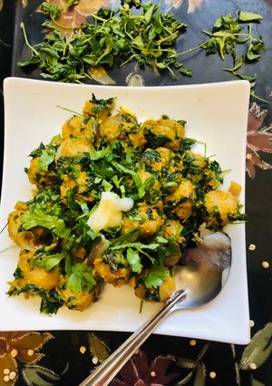 A picture of Jowar dumpling with Veg Methi.