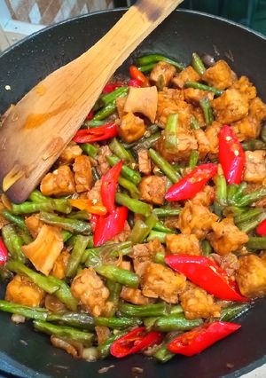 Foto resep Tumis kacang panjang tempe pedas manis