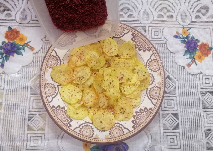 Homemade Potato Chips with sprinkled spices