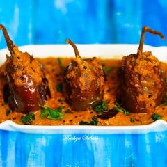 A picture of Bharli Vangi [ Stuffed brinjal / stuffed eggplant].