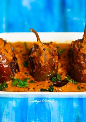 A picture of Bharli Vangi [ Stuffed brinjal / stuffed eggplant].