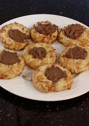 A picture of Chocolate Mousse Filled Coconut Shortbread Cookies.