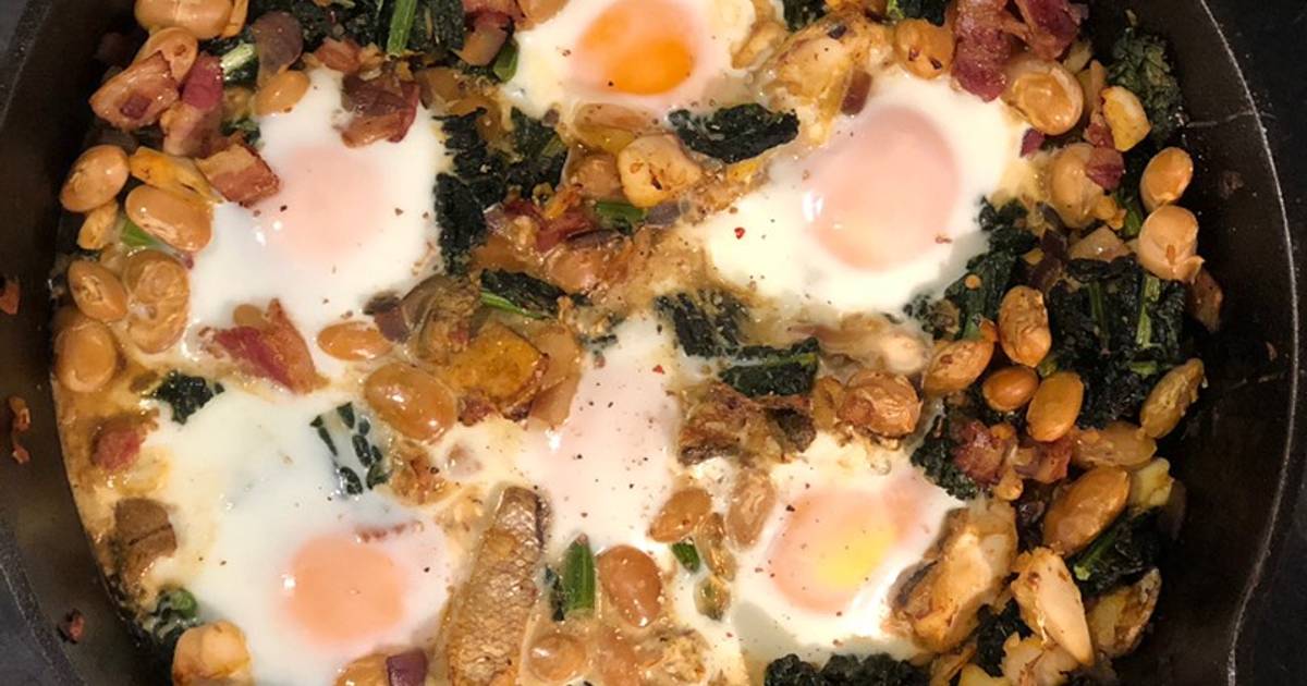 Smoked haddock, kale and butterbean baked eggs Recipe by Philip Pantelides Cookpad