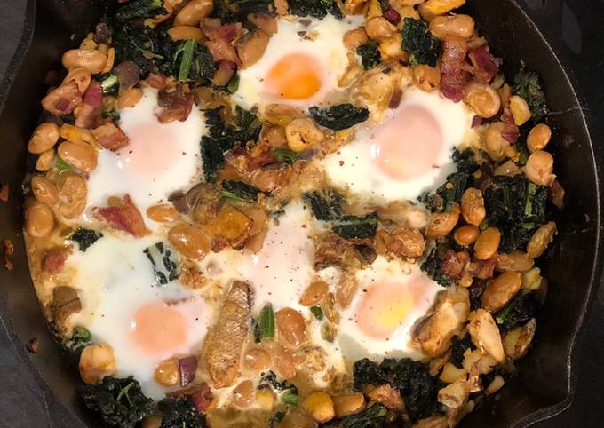 Smoked haddock, kale and butterbean baked eggs