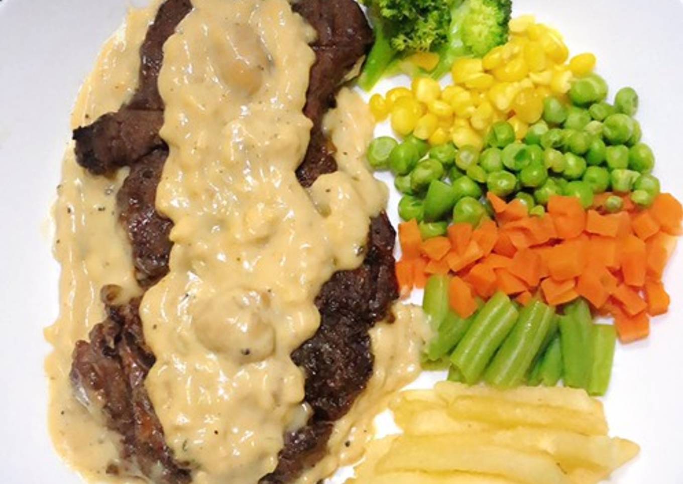 Beef steak with mushroom sauce