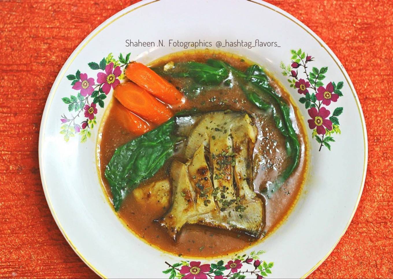 Pan Seared Pomfret & Glazed carrots & Fish Consommé