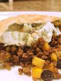 Curried beef pitas with cucumber sauce