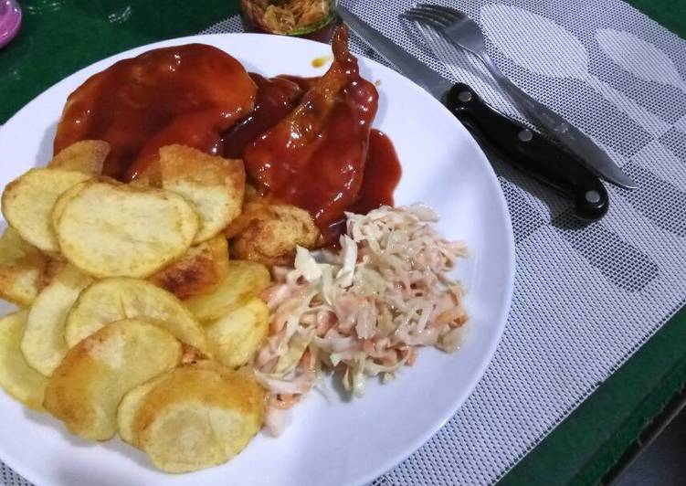 Simple chicken steak with barbeque sauce & salad