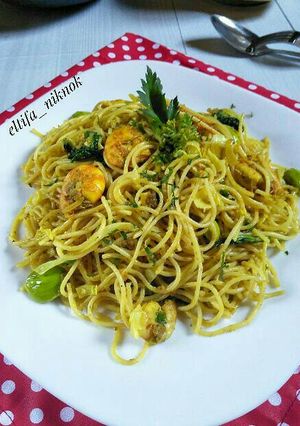 Foto resep Long spagheti with shrimp n pete #pr_pasta