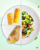Muslos de pollo con ensalada y mazorcas