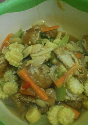Foto resep Tumis jagung muda, labu siam, dan tahu