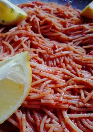 صورة لوصفة سباغيتي باالطماطم وشطة الحارة 🌶️🍅