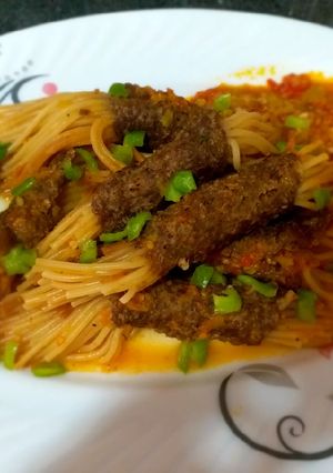صورة لوصفة اسياخ اللحمة بالمعكرونة 🍖🍝