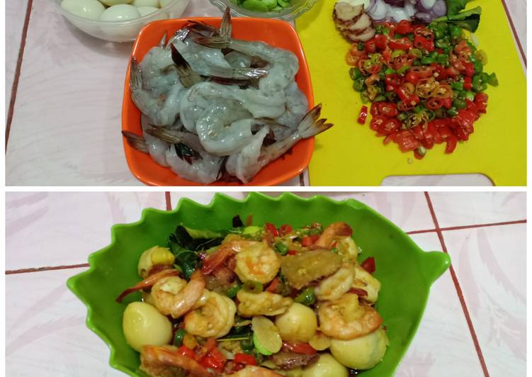 Udang Pete telur puyuh tumis petir
