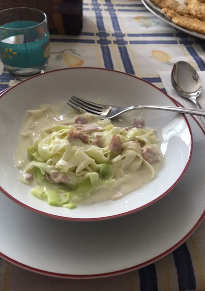 Una foto de Tagliatele de calabacín a la carbonara