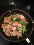 Cognac fried tuna and veggies