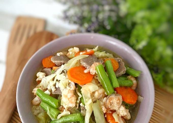 Cara Gampang Membuat Capcay kuah Udang Bakso, Enak Banget