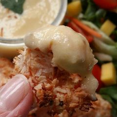 A picture of Vickys Oven-Fried Coconut Prawns & Mango Sauce, GF DF EF SF NF.
