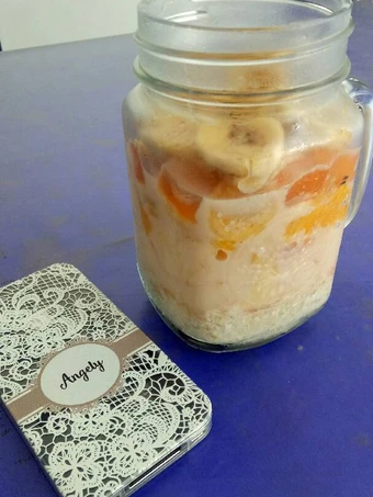 Cara Sederhana Menyiapkan Resep  Angel's 1st Overnight Oats mix Apple, Pisang, Sunkist, Nata de coco yang Lezat, Lezat