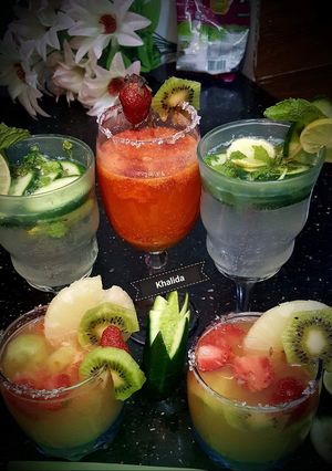 A picture of #Pineapplekiwistrawberry #Mojito,#MangoStrawberry #mojito.