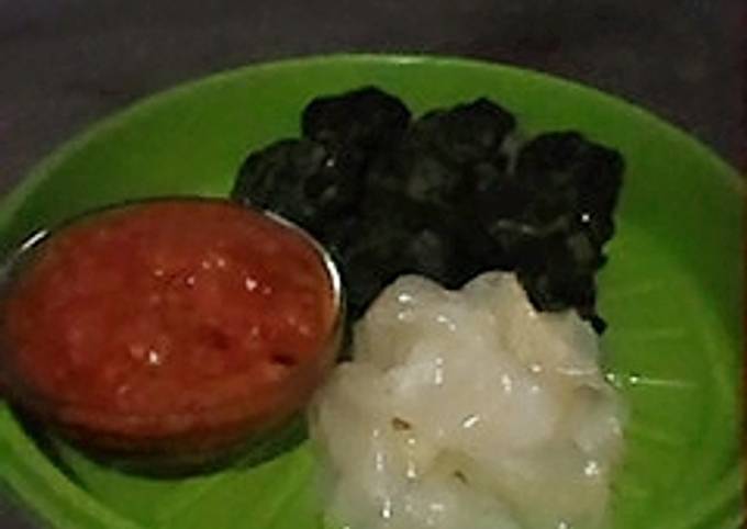 Sambal terasi lalap kol dan daun ubi