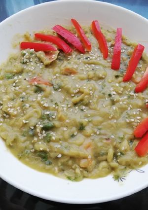 Una foto de Crema de arvejas y vegetales _ vegan