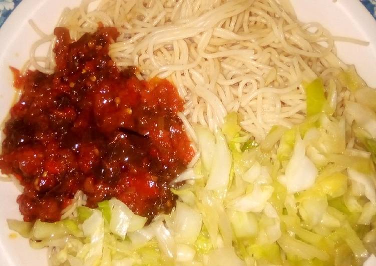 Simple Way to Prepare Super Quick Homemade Pasta with sauce and cabbage