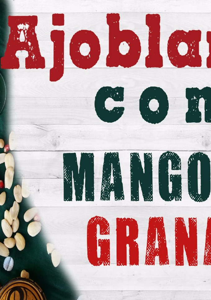 Una foto de Ajoblanco con salsa de mango y granada