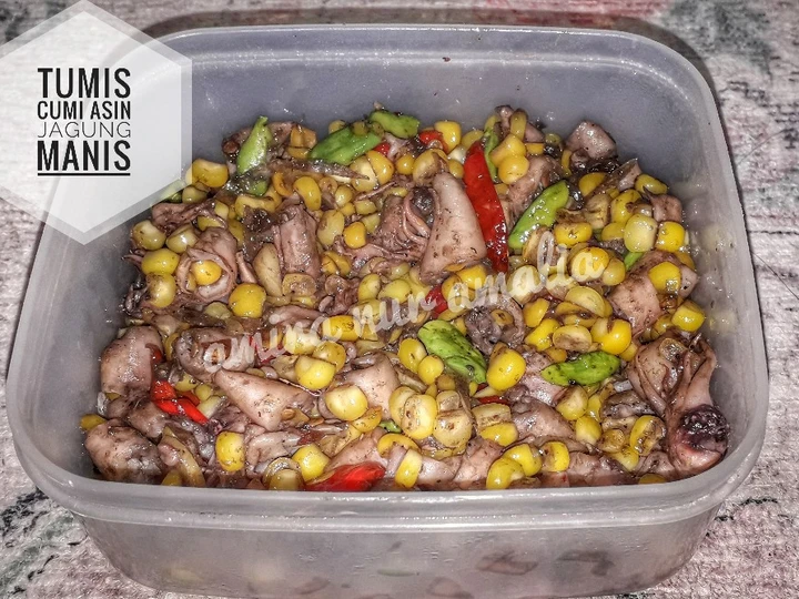 Cara Sederhana Menyiapkan Resep  Tumis cumi asin jagung manis pete yang Menggugah Selera, Bikin Ketagihan