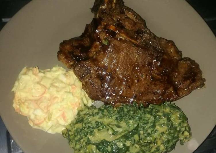 Grilled Beef steak, Creamed Spinach with coselaw