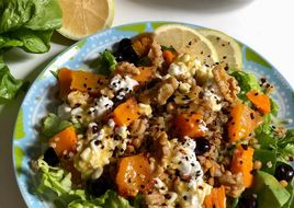 Ensalada de otoño con calabaza asada y lentejas