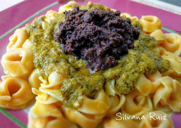 49.🍝Tortellini 4 quesos con pesto y salsa de setas y trufa