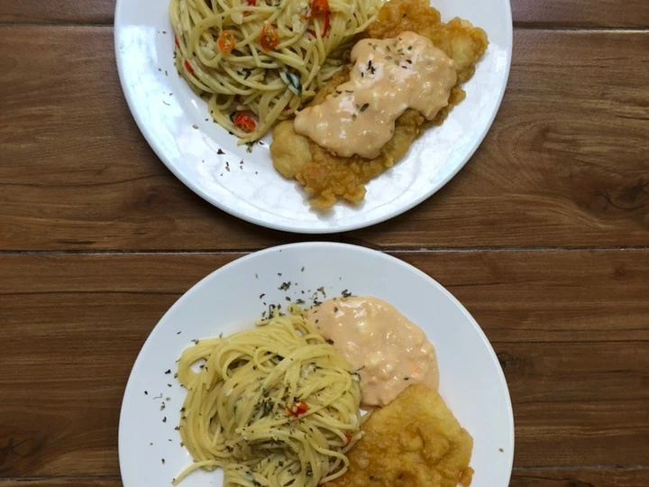 Cara Simple Membuat Resep  Crispy Dory + Spaghetti Aglio E Olio ❤️‍🔥✅❤️‍🔥 yang Lezat Sekali, Lezat Sekali