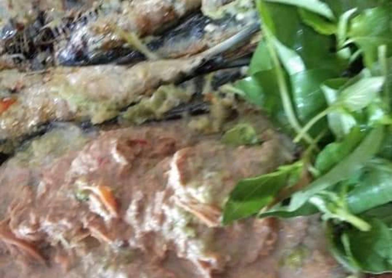 Pecel Santan Penyet Ikan Teri dan Jantung Pisang