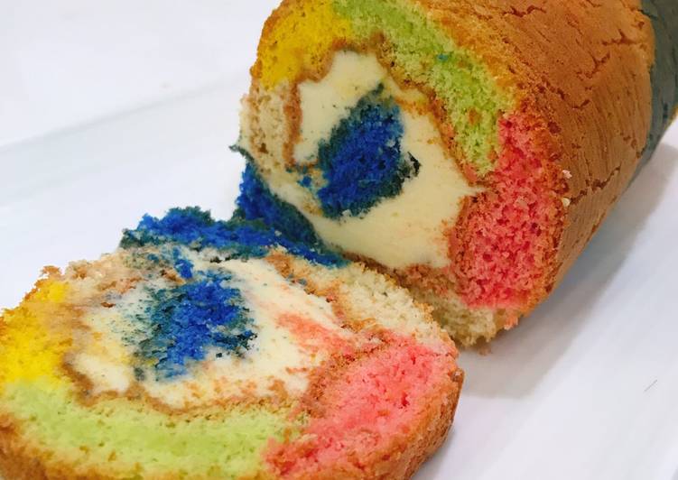 How to Prepare Super Quick Homemade ROLLED FLUFFY RAINBOW CAKE with LEMON BUTTER FROSTING