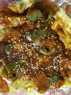 A picture of Chilli egg with stuffed chicken keema.