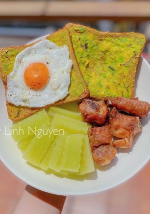 Hình của món Bánh mì bơ tươi nướng + sườn nướng.