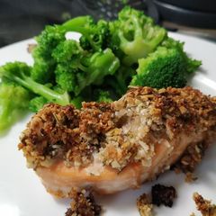 Salmon with a Pistachio Coating A picture of Salmon with a Pistachio Coating.