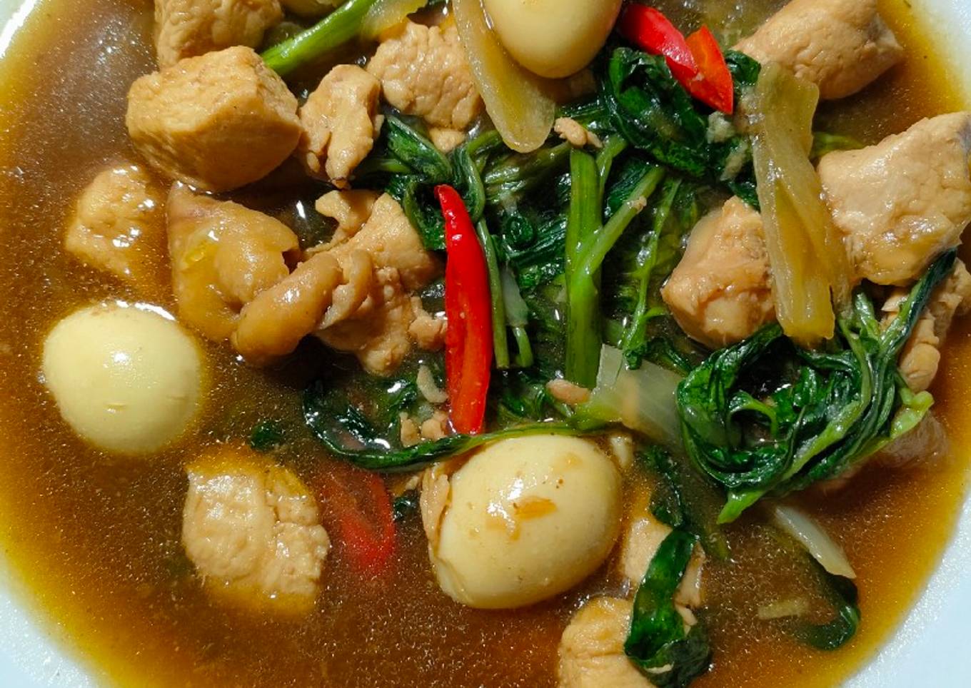 Cah Kangkung Ayam Telur Puyuh