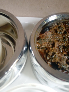 A picture of Pounded yam and egusi soup.