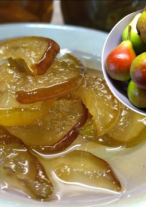 A picture of Pears as marmalade - a very simple pear jam recipe!.