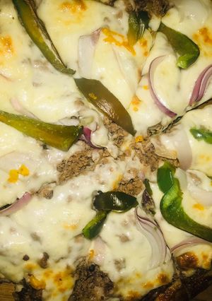 A picture of Double cheese pizza.