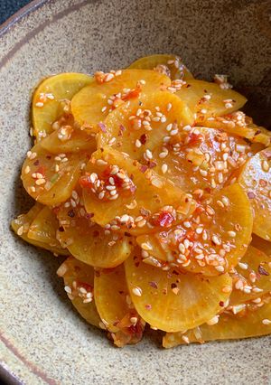 A picture of Spicy ‘Takuan’ (Pickled Daikon).