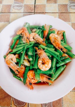 รูปของ หน่อไม้ฝรั่งผัดกุ้งคีโต