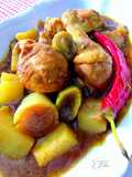 Pollo en salsa primavera con cebolletas, puerros y nabos